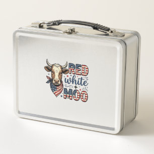 Patriotic Cow Red White Moo 4th of July Shirt Desi Metal Lunch Box