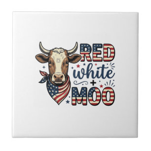 Patriotic Cow Red White Moo 4th of July Shirt Desi Tile
