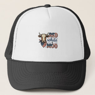 Patriotic Cow Red White Moo 4th of July Shirt Desi Trucker Hat