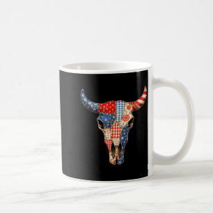 Patriotic Cow Skull Patchwork American Flag Coffee Mug