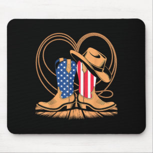 Patriotic Cowboy Boots Heart USA Flag Western Mouse Mat
