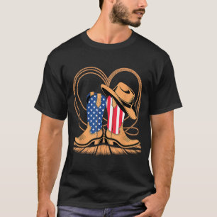 Patriotic Cowboy Boots Heart USA Flag Western T-Shirt
