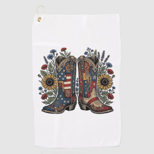 Patriotic Cowboy Boots Sunflower Floral Shirt Desi Golf Towel