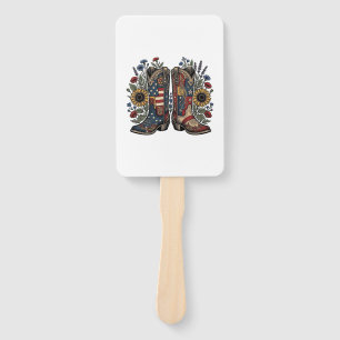 Patriotic Cowboy Boots Sunflower Floral Shirt Desi Hand Fan