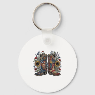 Patriotic Cowboy Boots Sunflower Floral Shirt Desi Key Ring