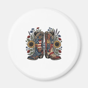 Patriotic Cowboy Boots Sunflower Floral Shirt Desi Magnet
