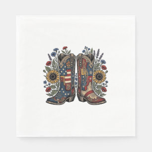Patriotic Cowboy Boots Sunflower Floral Shirt Desi Napkin
