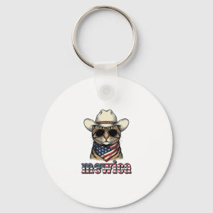 Patriotic Cowboy Cat Mewica Vintage Vector Design_ Key Ring