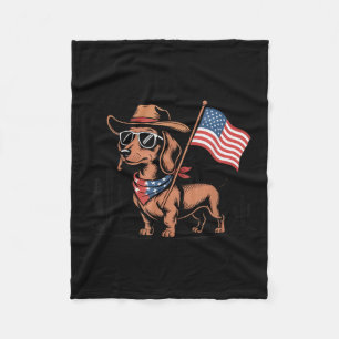 Patriotic Cowboy Dachshund Retro Western Aamerican Fleece Blanket