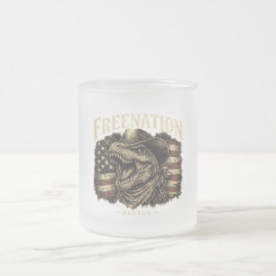 Patriotic Cowboy Dinosaur American Flag Frosted Glass Coffee Mug