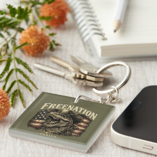 Patriotic Cowboy Dinosaur American Flag Key Ring