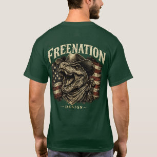 Patriotic Cowboy Dinosaur American Flag T-Shirt