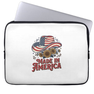 Patriotic Cowboy Hat Made in America Shirt Design_ Laptop Sleeve