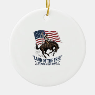 Patriotic Cowboy Land Of The Free Western Shirt De Ceramic Tree Decoration