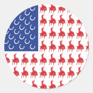 Patriotic Cowboy on a Horse Classic Round Sticker