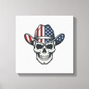 Patriotic Cowboy Skull Vintage Engraving Shirt_1 Canvas Print