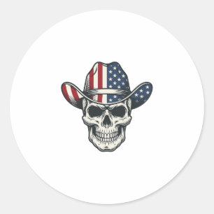 Patriotic Cowboy Skull Vintage Engraving Shirt_1 Classic Round Sticker