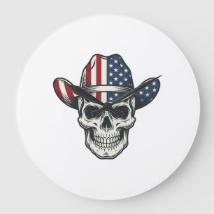 Patriotic Cowboy Skull Vintage Engraving Shirt_1 Large Clock