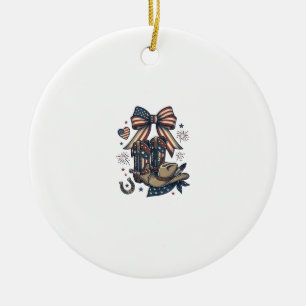 Patriotic Cowgirl Boots and Bow Western Shirt Desi Ceramic Tree Decoration