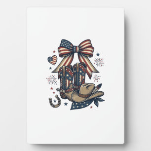 Patriotic Cowgirl Boots and Bow Western Shirt Desi Plaque