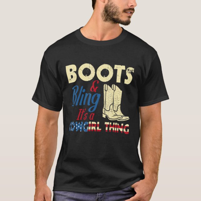Patriotic Cowgirl Boots Bling Southern Western Cou T-Shirt (Front)