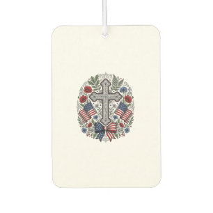 Patriotic Cross Floral Flag Vintage Car Air Freshener