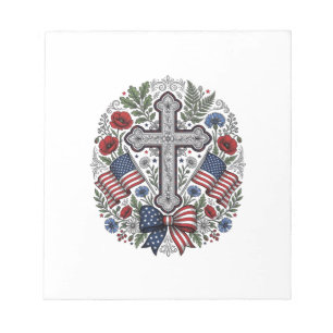 Patriotic Cross Floral Flag Vintage Notepad