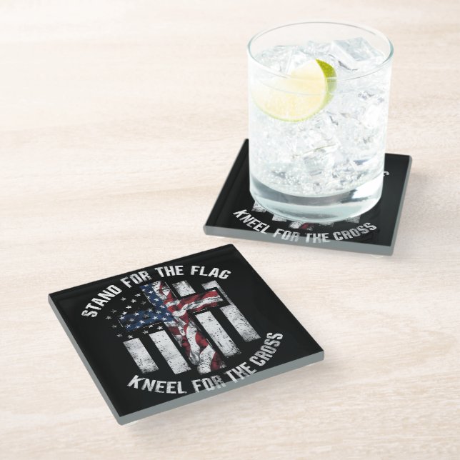 Patriotic Cross Glass Coaster (Angled)