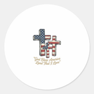 Patriotic Cross God Bless America Shirt Design_1 Classic Round Sticker