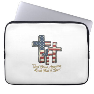 Patriotic Cross God Bless America Shirt Design_1 Laptop Sleeve