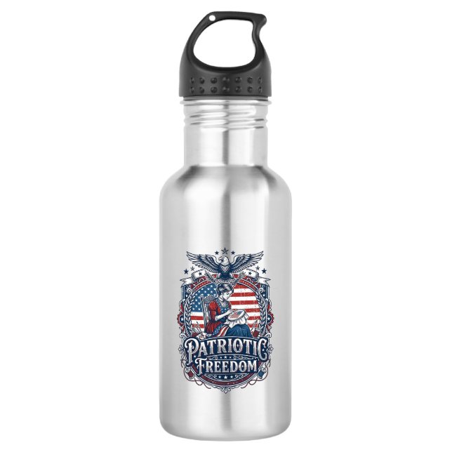Patriotic Cross Stitcher Vector Graphic Tee_1 532 Ml Water Bottle (Front)
