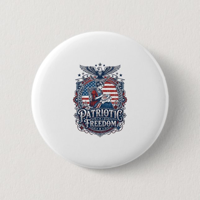 Patriotic Cross Stitcher Vector Graphic Tee_1 6 Cm Round Badge (Front)