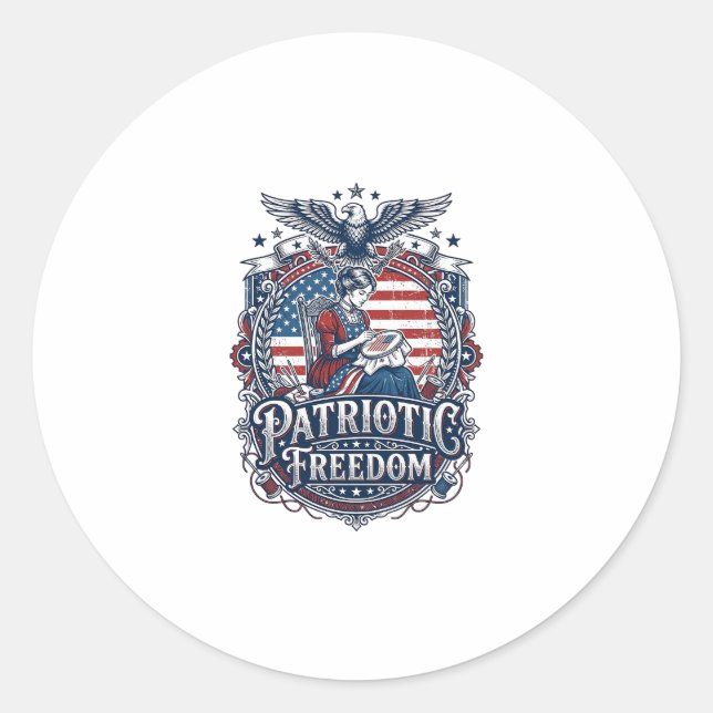 Patriotic Cross Stitcher Vector Graphic Tee_1 Classic Round Sticker (Front)