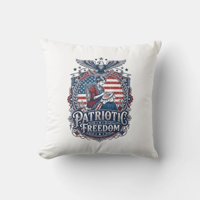 Patriotic Cross Stitcher Vector Graphic Tee_1 Cushion (Front)