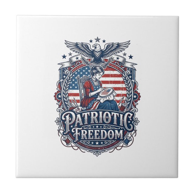 Patriotic Cross Stitcher Vector Graphic Tee_1 Tile (Front)