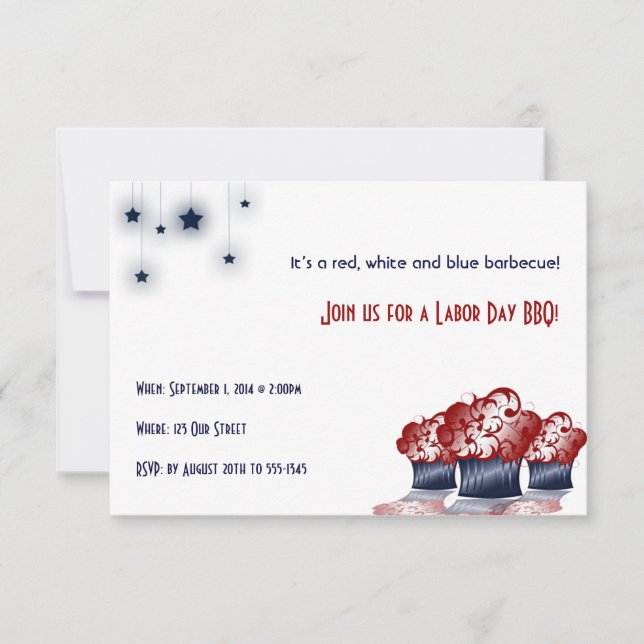 Patriotic Cupcake Labour Day Party Invitation (Front)