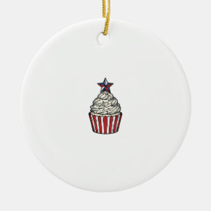 Patriotic Cupcake Vintage Engraving Fourth of July Ceramic Tree Decoration