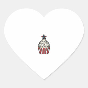 Patriotic Cupcake Vintage Engraving Fourth of July Heart Sticker