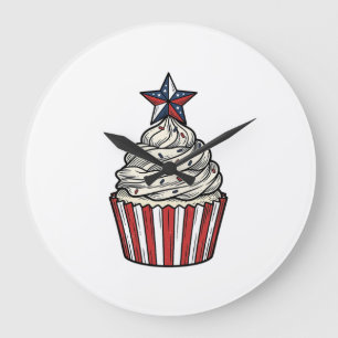 Patriotic Cupcake Vintage Engraving Fourth of July Large Clock