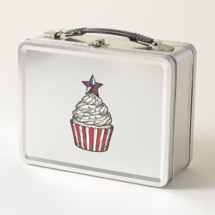 Patriotic Cupcake Vintage Engraving Fourth of July Metal Lunch Box
