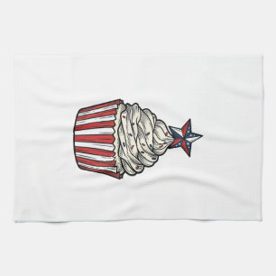 Patriotic Cupcake Vintage Engraving Fourth of July Tea Towel