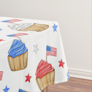 Patriotic Cupcakes / Red White Blue Fourth of July Tablecloth
