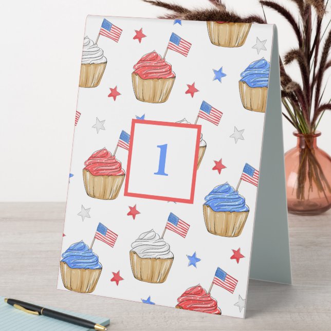 Patriotic Cupcakes & Stars Table Number (In SItu (Table))
