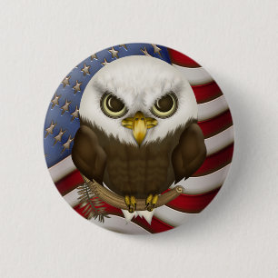 Patriotic Cute Bald Eagle And US Flag 6 Cm Round Badge