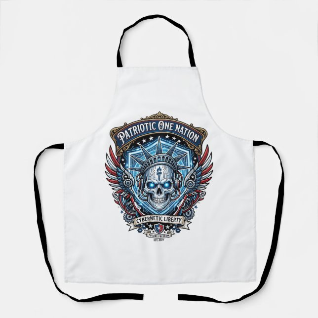 Patriotic Cyber Liberty Skull Cyberpunk Future Fre Apron (Front)