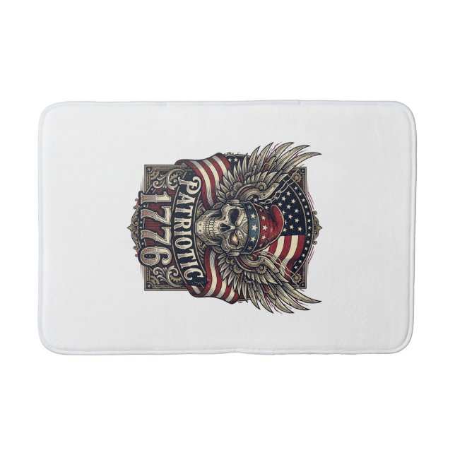 Patriotic Cyber Liberty Skull Cyberpunk Future Fre Bath Mat (Front)