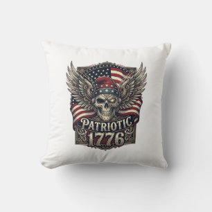 Patriotic Cyber Liberty Skull Cyberpunk Future Fre Cushion