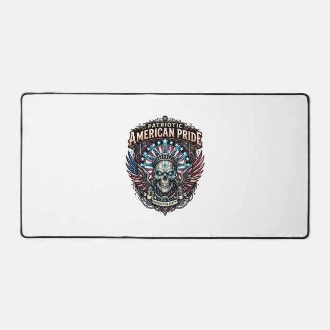 Patriotic Cyber Liberty Skull Cyberpunk Future Fre Desk Mat (Front)