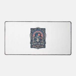 Patriotic Cyber Liberty Skull Cyberpunk Future Fre Desk Mat