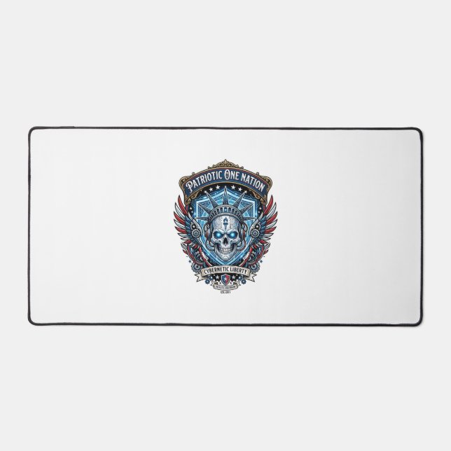Patriotic Cyber Liberty Skull Cyberpunk Future Fre Desk Mat (Front)